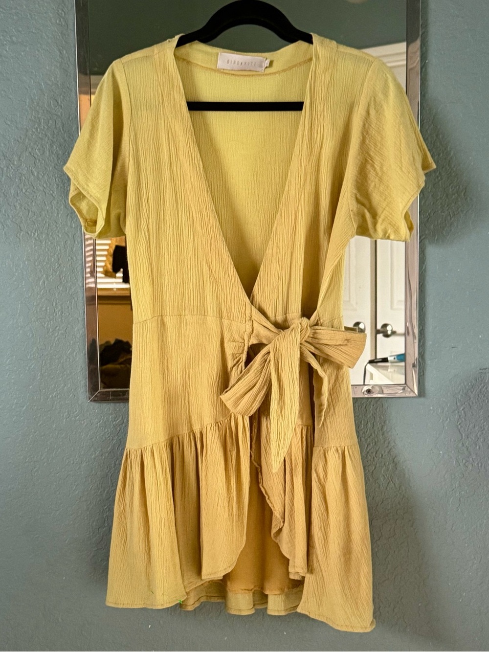 Anthropologie Mustard Yellow Wrap Mini Dress